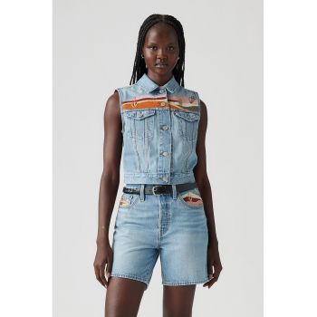 Vesta din denim cu detalii brodate