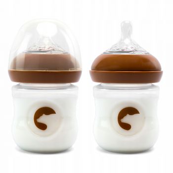Biberon anti-colici nivel de debit scazut 1, Kidnort Blabaer Brown, din PU durabil si rezistent, capacitate 125 ml, 0-3 luni