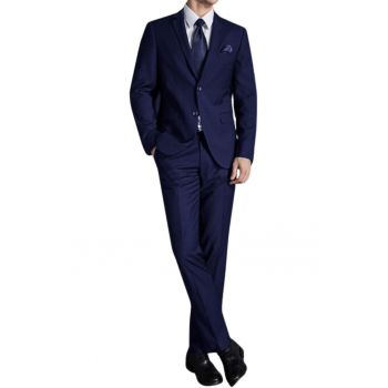 Costum pentru barbati  poliester/viscoza - slim fit - cu sacou si pantaloni - bleumarin -