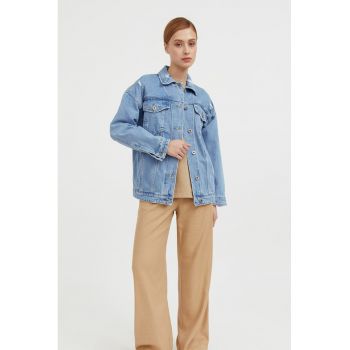 Jacheta din denim cu buzunare pe piept