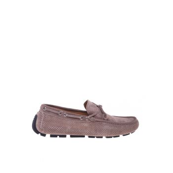 Mocasini din piele intoarsa cu design perforat