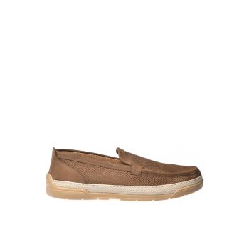 Mocasini din piele nabuc cu design perforat