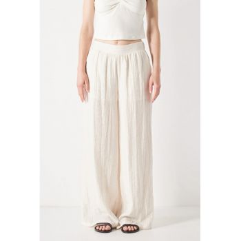 Pantaloni din amestec de in cu croiala ampla