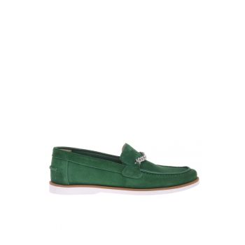 Pantofi loafer de piele intoarsa cu detaliu metalic