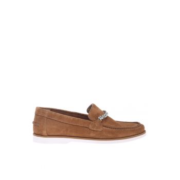 Pantofi loafer de piele intoarsa cu detaliu metalic