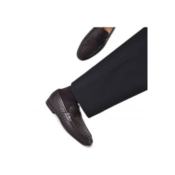 Pantofi loafer din piele cu aspect tesut