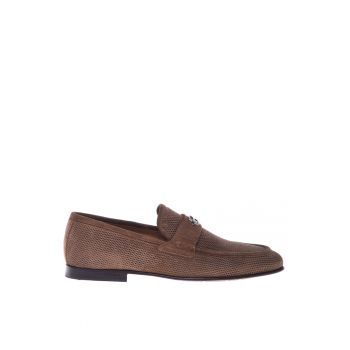 Pantofi loafer din piele intoarsa cu design perforat