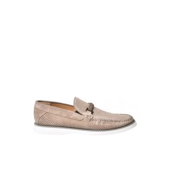 Pantofi loafer din piele intoarsa cu perforatii