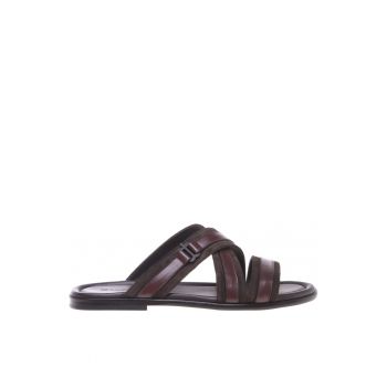 Papuci flatform din piele si piele intoarsa