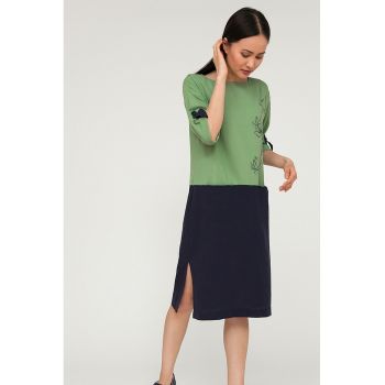 Rochie din amestec de in cu model colorblock
