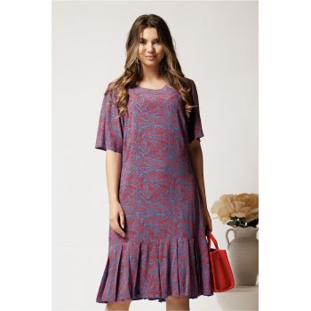 Rochie midi albastra din viscoza cu croi drept si imprimeu corai
