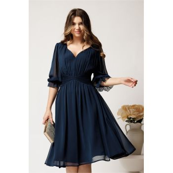 Rochie midi bleumarin din voal in clos