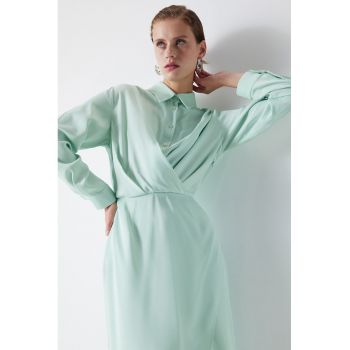 Rochie midi cu maneci lungi si detalii drapate