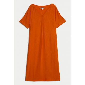 Rochie midi din amestec de in cu decolteu in V