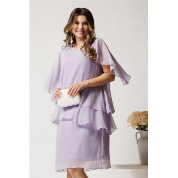 Rochie midi lila din voal cu capa si croi drept ieftina