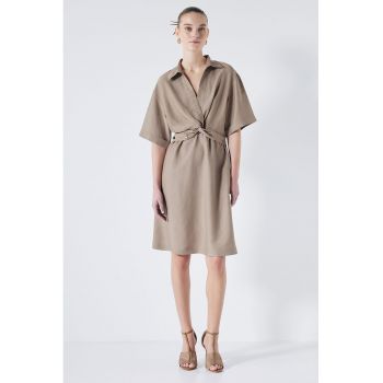 Rochie mini din amestec de in cu maneci medii