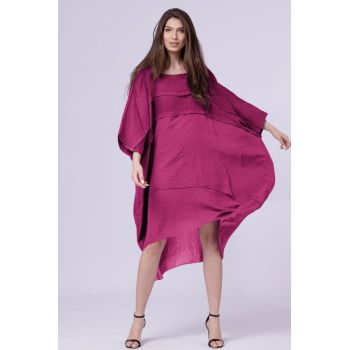 Rochie oversize, magenta, din in si batist de bumbac ieftina
