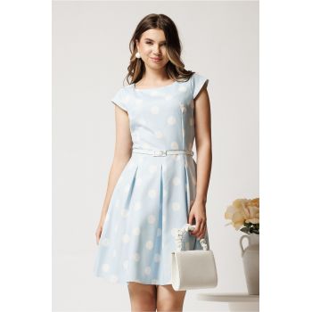 Rochie scurta bleu in clos cu buline si curtea in talie ieftina