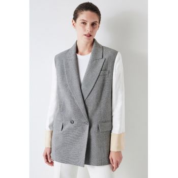 Sacou din amestec de lana cu model colorblock