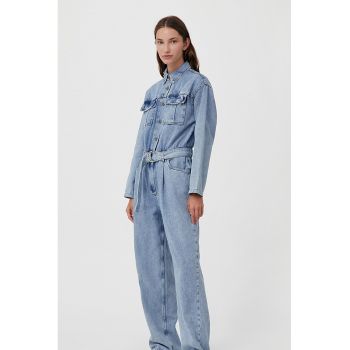 Salopeta din denim cu maneci lungi si cordon in talie