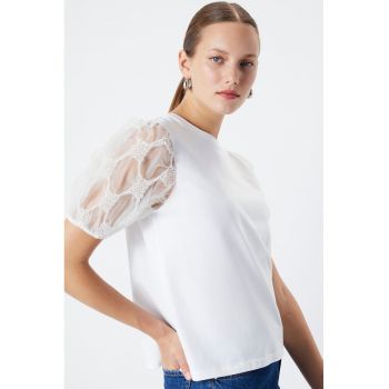 Tricou cu maneci bufante din plasa