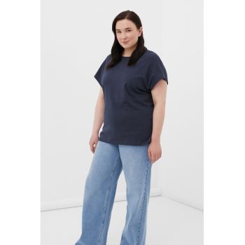 Tricou din amestec de bumbac cu decolteu la baza gatului