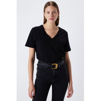 Tricou din bumbac cu decolteu in V