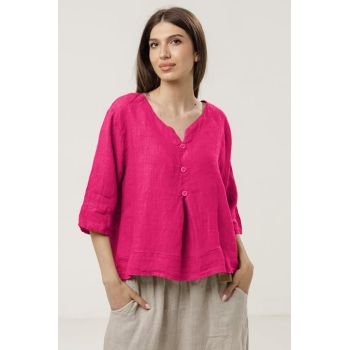 Bluza din in lejera cu nasturi decorativi, fucsia