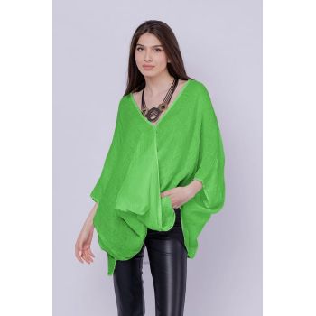 Bluza oversize petrecuta, din in, verde intens