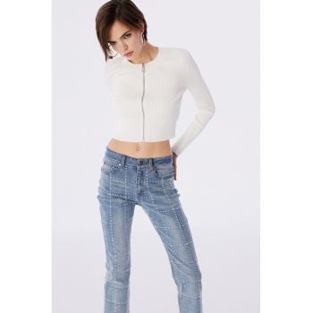 Cardigan crop cu fermoar