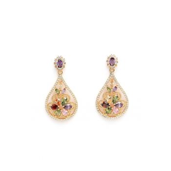 Cercei cu zirconia si model floral Vintage