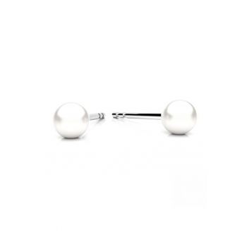 Cercei din Argint 925 cu Perle Preciosa albe - inchidere tip surub - fluturas - stud