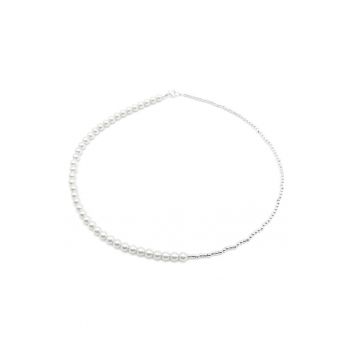 Colier cu Perle Preciosa albe si bile 2 - 5mm din Argint 925 - reglabil 39-42 cm - perle 6mm - dama