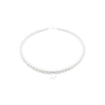 Colier cu Perle Preciosa albe si pandantiv Fluture din Argint 925 - reglabil 39-42 cm - perle 6mm - dama