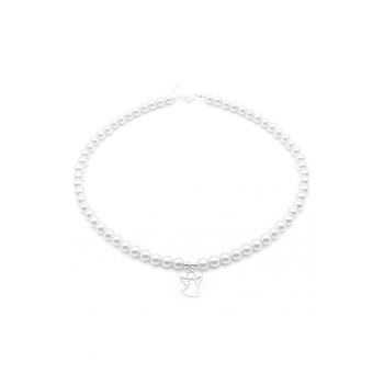 Colier cu Perle Preciosa albe si pandantiv Ingeras din Argint 925 - reglabil 39-42 cm - perle 6mm - dama