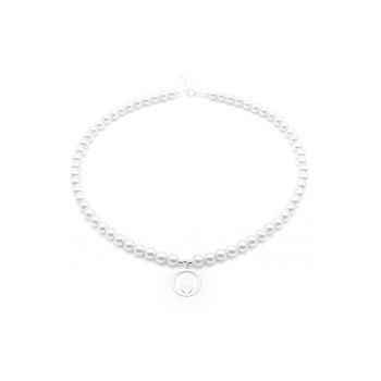 Colier cu Perle Preciosa albe si pandantiv Inima in Cerc din Argint 925 - reglabil 39-42 cm - perle 6mm - dama