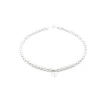 Colier cu Perle Preciosa albe si pandantiv Inima Yin si Yang din Argint 925 - reglabil 39-42 cm - perle 6mm - dama