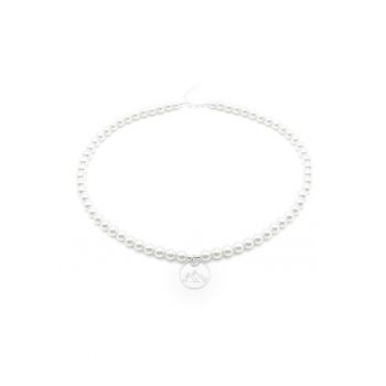 Colier cu Perle Preciosa albe si pandantiv Munte din Argint 925 - reglabil 39-42 cm - perle 6mm - dama
