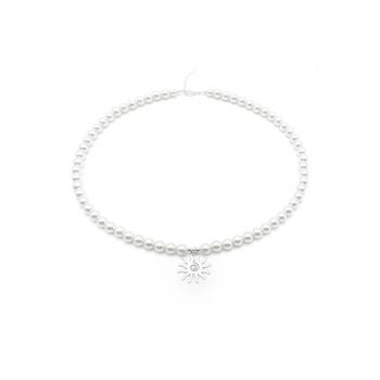 Colier cu Perle Preciosa albe si pandantiv Soare din Argint 925 - reglabil 39-42 cm - perle 6mm - dama