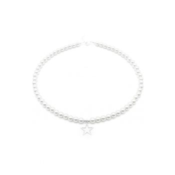 Colier cu Perle Preciosa albe si pandantiv Stea din Argint 925 - reglabil 39-42 cm - perle 6mm - dama