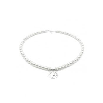 Colier cu Perle Preciosa albe si pandantiv Stele din Argint 925 - reglabil 39-42 cm - perle 6mm - dama