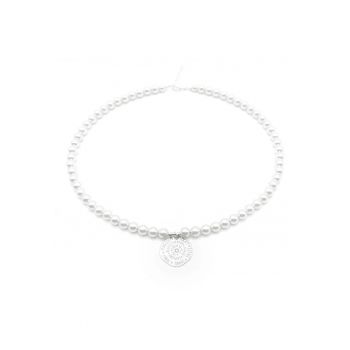 Colier cu Perle Preciosa albe si pandantiv Talisman din Argint 925 - reglabil 39-42 cm - perle 6mm - dama