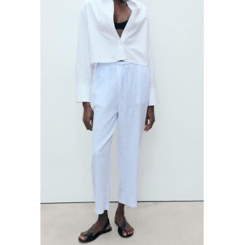 Pantaloni crop din amestec de in