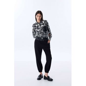 Pantaloni crop relaxed fit cu talie elastica