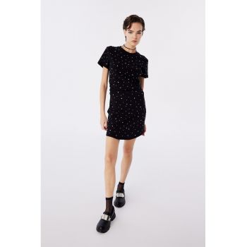 Rochie din amestec de bumbac cu strasuri