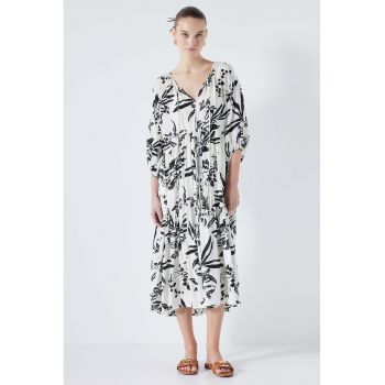 Rochie midi cu model floral si maneci 3/4 ieftina