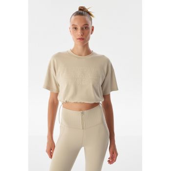 Tricou crop cu snururi de ajustare laterale