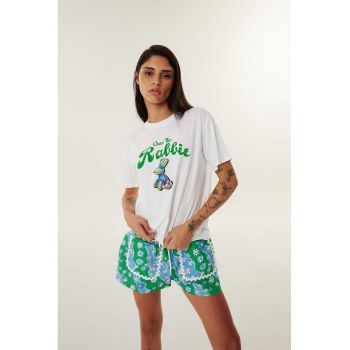 Tricou cu imprimeu si maneci cazute