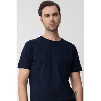 Tricou din amestec de in cu buzunar aplicat pe piept
