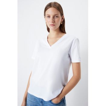 Tricou din bumbac cu decolteu in V